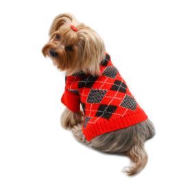 Argyle Turtleneck Sweater in Red/Black/White - XL