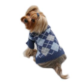 Argyle Turtleneck Sweater in Navy/Grey/Light Blue - S