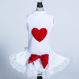 Puff Heart Lace Dog Dress (Color: Red, size: LG)